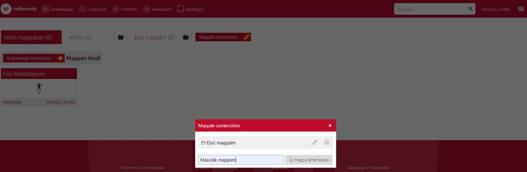 A Redmenta használata - mappák szerkesztése