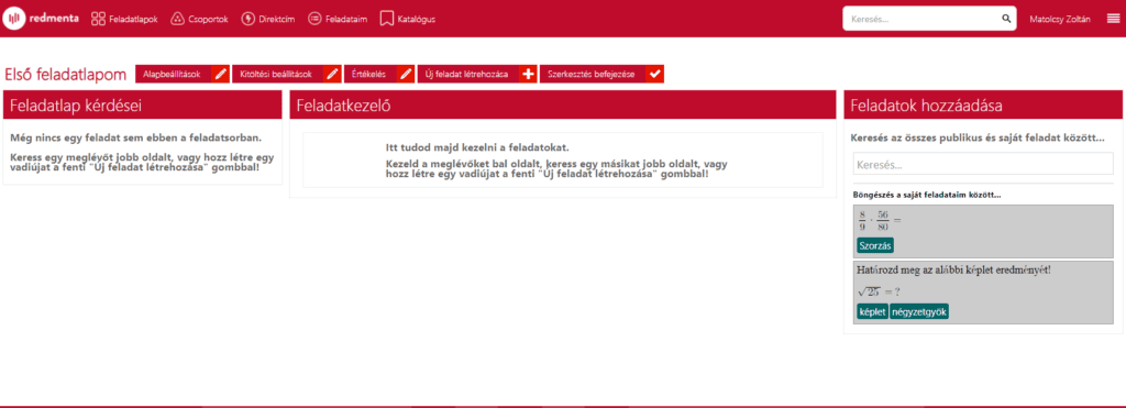 Feladatlap kezelése